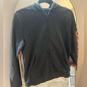 Adidas Dark Gray Hoodie with Bright Orange Logo